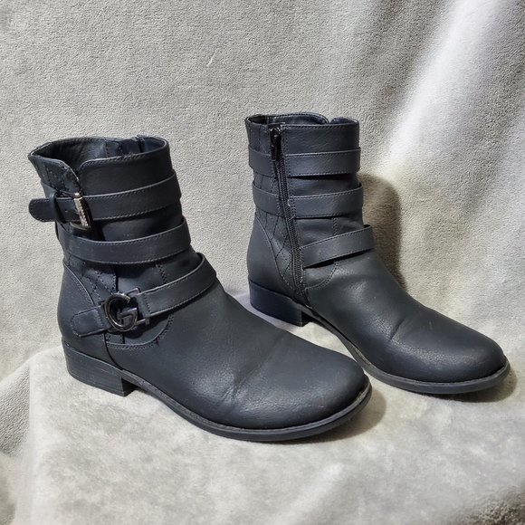 GBG Guess Shoes - Guess Buckles and Straps Ankle Boots Black Size 9M